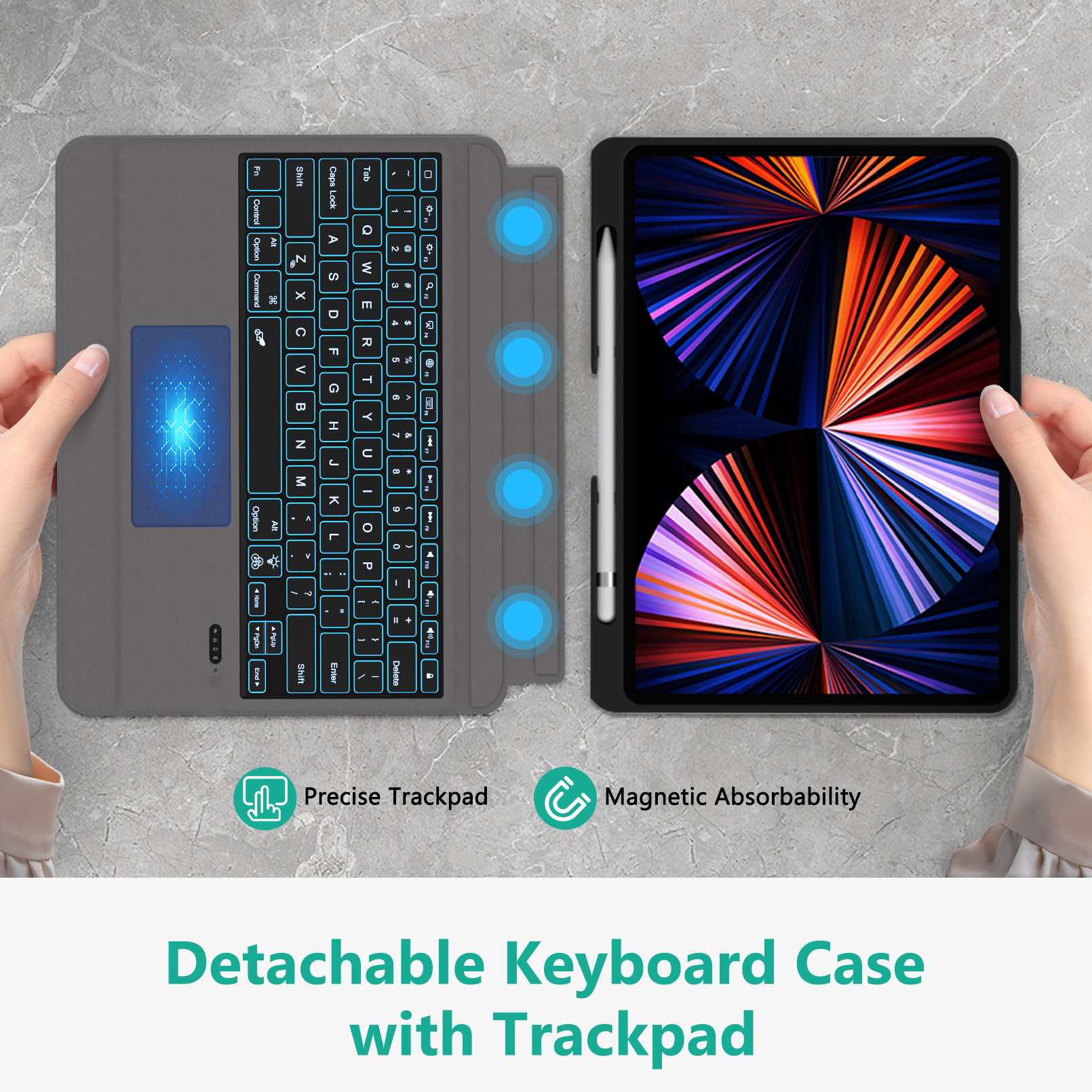 Keyboard for iPad Pro 12.9, 6/5/ 4/ 3 Gen(2022/2021/2020/2018) with Trackpad, Keyboard Case ,Detachable Wireless Bluetooth Keyboard with Backlit, with Pencil Holder