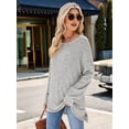 thumbnail image 5 of Womens Y2K Split Side Knit Sweater Crewneck Long Sleeve Pullover Solid Knit Side Slit Blouse Tunics Light Gray S, 5 of 8