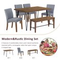 thumbnail image 5 of Modern 6-Piece Dining Table Set with V-Shape Metal Legs, Wood Kitchen Table Set with 4 Upholstered Chairs and Bench for 6,Brown, 5 of 9