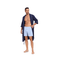 thumbnail image 5 of ANLIQI Mens 100% Cotton Short Robes Lightweight Kimono Bathrobe Soft Knee Length Robe with Pockets (Navy Blue, L), 5 of 8