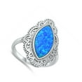 thumbnail image 4 of CHOOSE YOUR COLOR Blue Simulated Opal Filigree Swirl Frame Ring .925 Sterling Silver Band CZ Female Size 9, 4 of 4