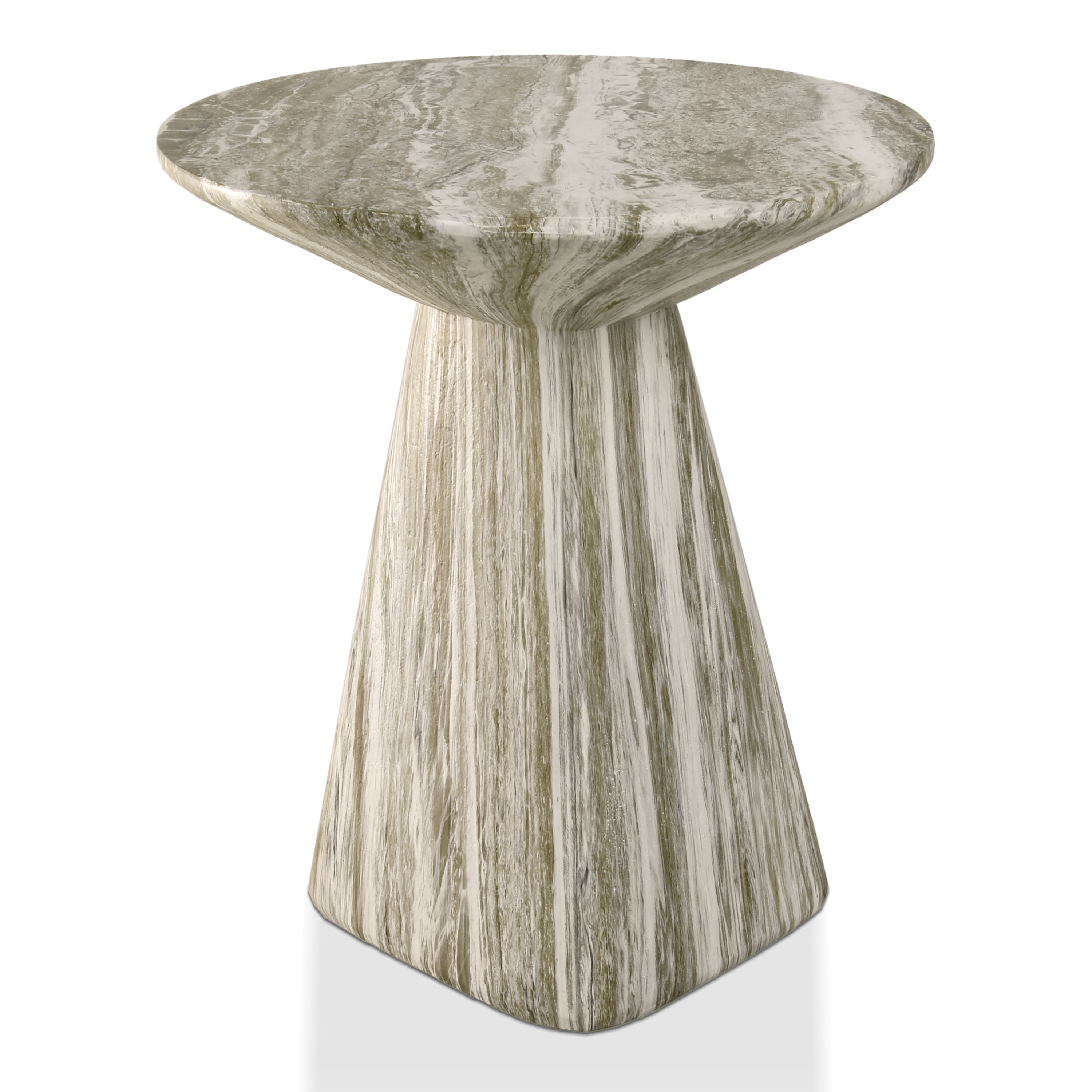 Furniture of America Isla Modern Stone Indoor & Covered Patio Round Sculptural Pedestal End Table, Gray Travertine