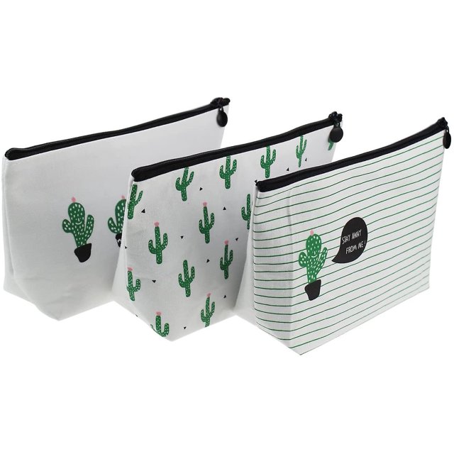 3 piezas surtidas de gran capacidad de portapilápices de diseño de cactus floral pastoral multifuncional de papelería bolsitas de lápiz bolsas de cosméticos de viaje Feliz Sencillez
