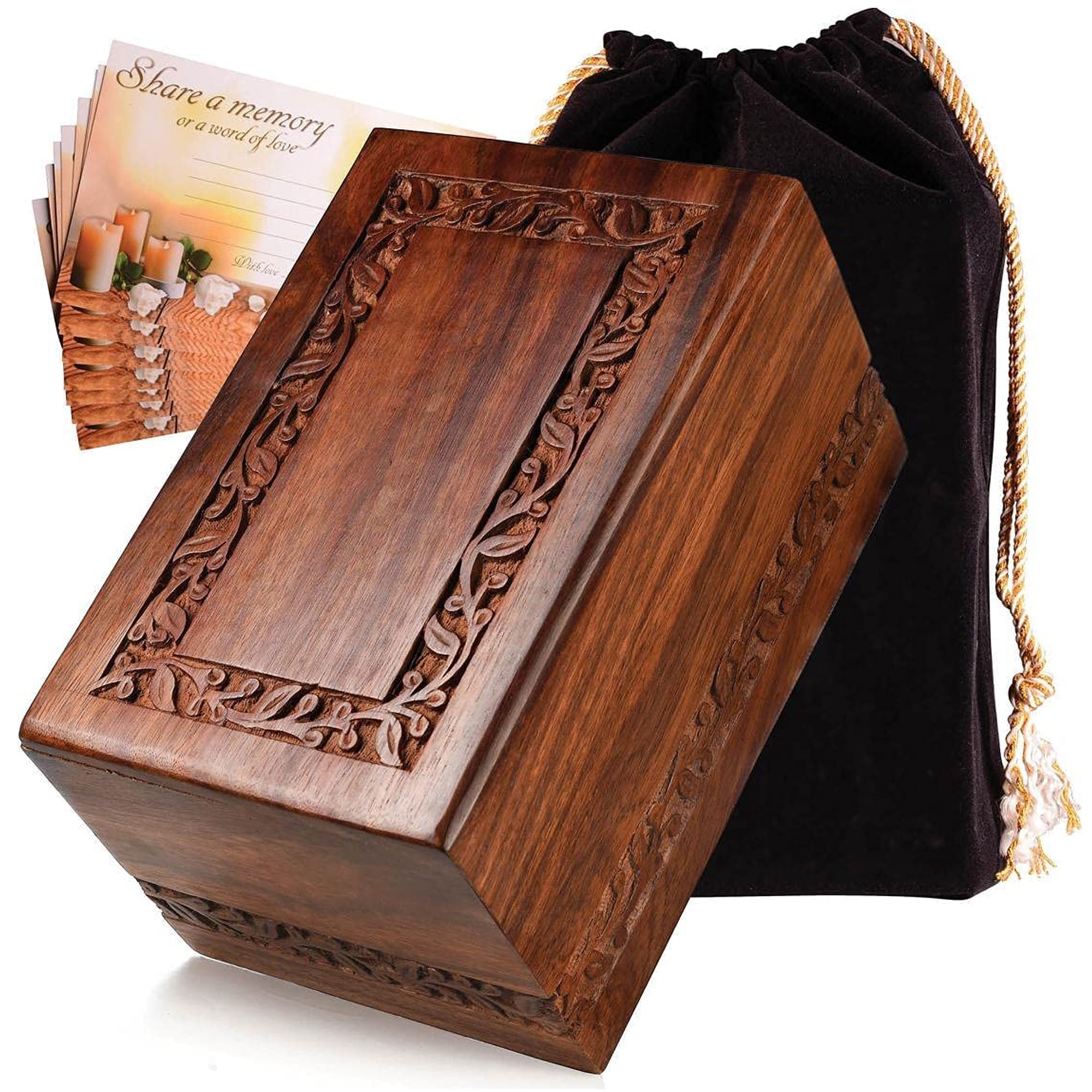 Forever Lane Rosewood Cremation Urn Decorative Box Wooden Urn for Ashes, Engraved Border