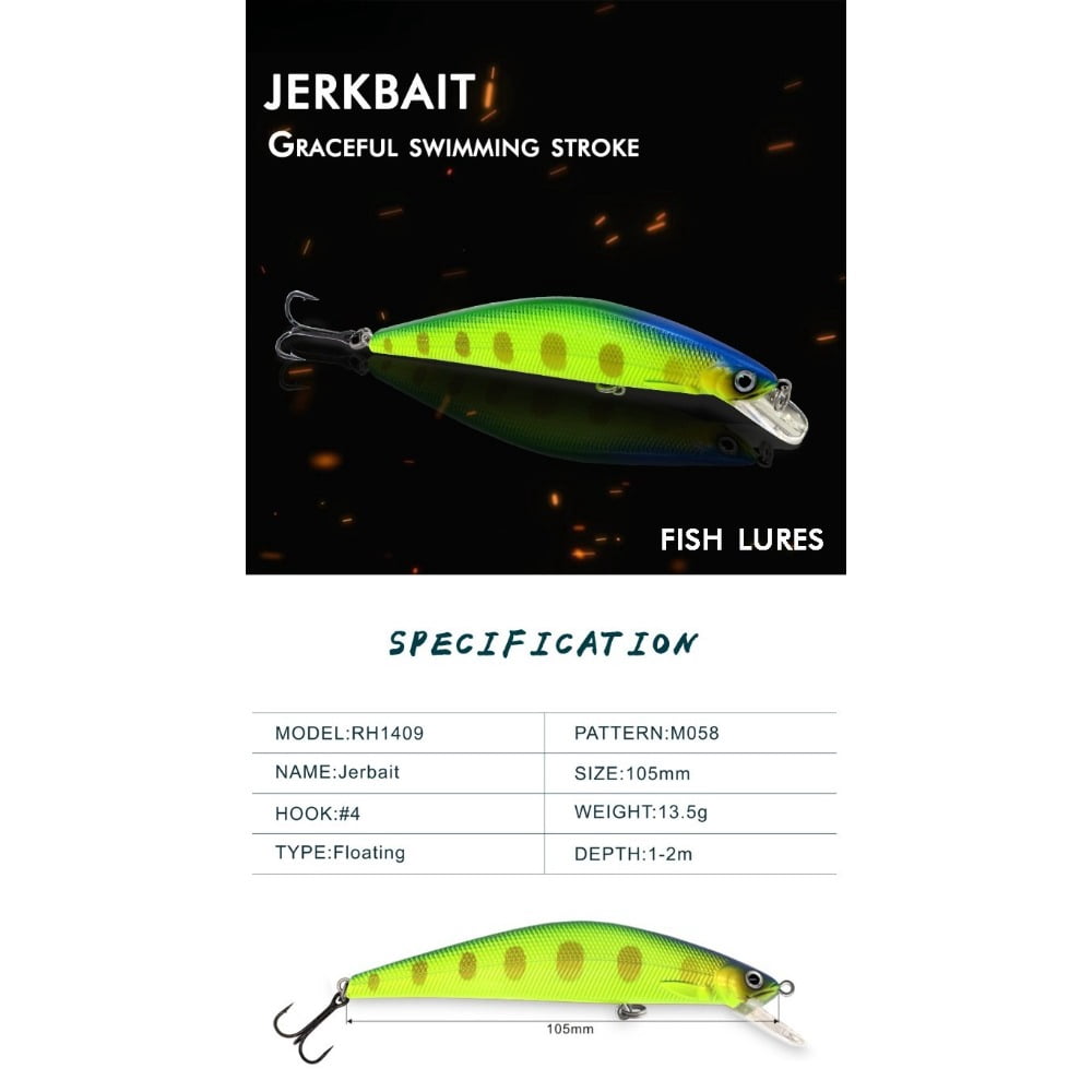 10cm 14g Floating Minnow Lure - Long Casting Hard Bait for Bass & Culter (Topwater Jerkbait)