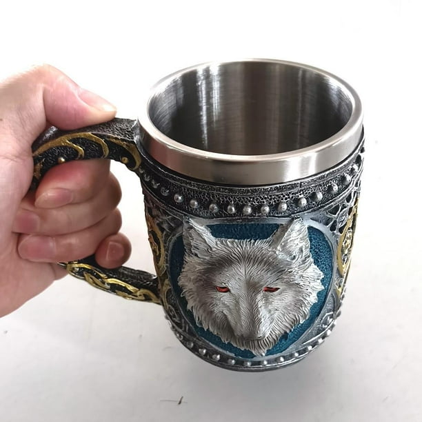 Café de lobo 3D Café Taza de acero inoxidable Copa de té de té creativo Copa de agua Resistencia al calor para adornos de cocina