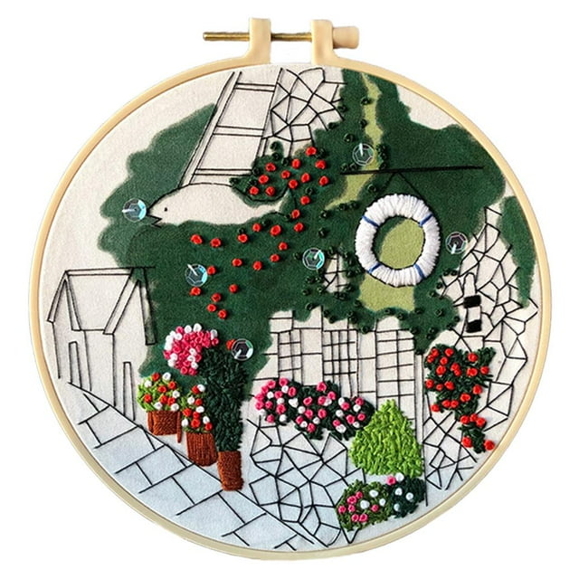 Kit de bordado para punto de cruz, bordado, paisaje escénico, casa, mariposa, arte DIY Villa con vista al mar