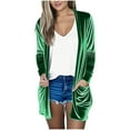 thumbnail image 2 of Women's Solid Color Gold Velvet Cardigan, Mid-Length Open Front Long Sleeve Jacket, Casual Loose Fit Duster Coat for Women, Soft Velvet Loungewear for Fall and Winter Green XXL, 2 of 7