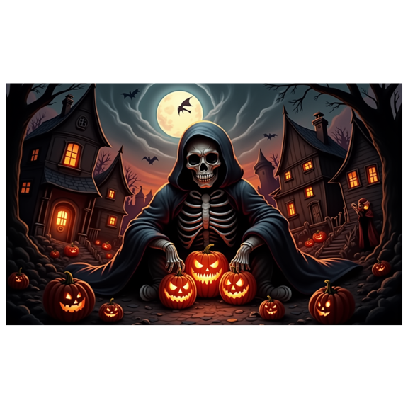 Spooky Design Halloween Banner Skeleton Pumpkin Decoration Haunted Graveyard Scene for Halloween Party Outdoor Indoor