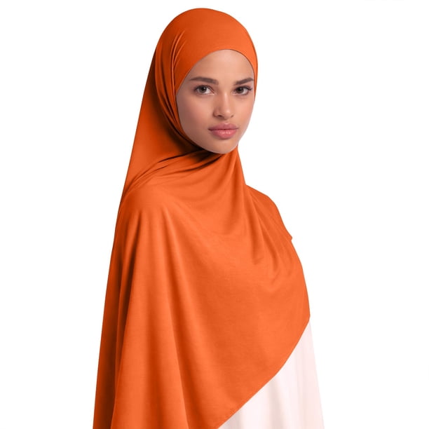Ramadan Gifts Women Scarf Helii Women Cotton Hijab Scarf 80% Cotton Blend, Solid Color Breathable  Opaque Muslim Headscarf, Soft Large Size 180x55cm Wrap for Daily Prayer Ramadan  Eid Gift Orange,One Size Walmart Business Supplies