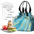 thumbnail image 4 of Teal Gold Marble Drawstring Lunch Bag Women - Drawstring Lunch Bag Insulated for Work Office - Stain-Resistant Large Lunchbags for Women with Multi-Pockets, 4 of 6