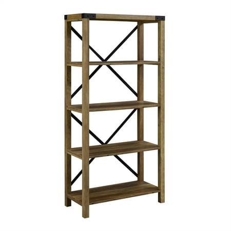64" Wood Farmhouse Metal X-Frame Bookcase - Rustic Oak