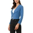 thumbnail image 4 of INSPIRE CHIC Women's Notched Lapel Ruched Sleeve Jackets Business Cropped Blazer S Mid Blue, 4 of 6