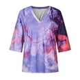thumbnail image 4 of Tops de Mujer Camisas Casuales Blusas Moda Somfortable Cuello en V Manga 3/4 Top Estampado Odeerbi ODB153413, 4 of 8
