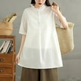 thumbnail image 5 of TKLPEHG Summer Tops for Women Crew Neck Cotton Linen Button Shirts Western Outfit for Women Leisure Solid Color Short Sleeve Blouses Fashion Lightweight Regular Blouses (White,M), 5 of 9