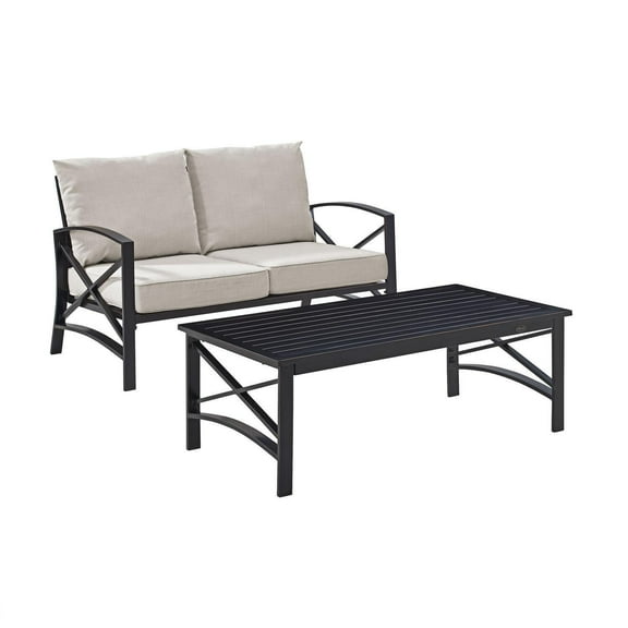 Outdoor Metal Seating Set - 2 Piece Conversation Set with Coffee Table - Weather Resistant Patio Furniture