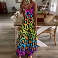 thumbnail image 4 of Rainbow Leopard Print Sleeveless Suspender Dress Summer Fashion Casual Long Dress, 4 of 9