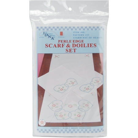 Stamped Dresser Scarf Doilies Perle Edge Starburst Of Hearts