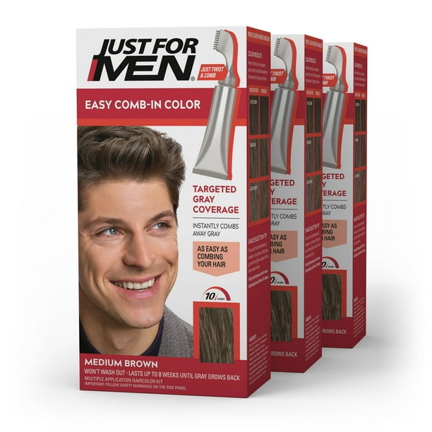 Just For Men Easy Comb In Hair Color For Men With Applicator Medium Brown A 35 3 Pack 3979