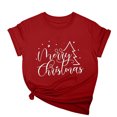 thumbnail image 3 of Jinhomg Christmas Tee Shirts for Women Funny Cute Letter Print Xmas T-Shirt Lightweight Comfy Short Sleeve Crew Neck Holiday Tops Daily Wear Red S, 3 of 6