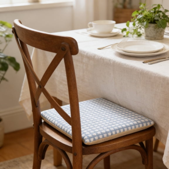 Aoznliie Dining Chair Cushions, 17 Inch Cotton Linen Seat Cushion with Ties & Removable Cover, Washable Non Slip Dining Chair Pad for Home Office Kitchen