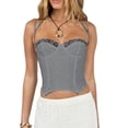 thumbnail image 1 of TRKIYQC Tops sin mangas para mujer, color sólido transparente con encaje en el pecho, fiesta informal, primavera y verano TRKIYQC moda, 1 of 9