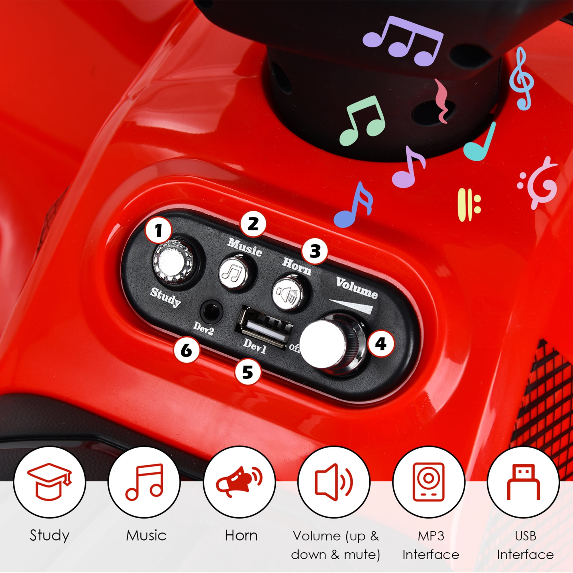 Gymax 6V 4 Wheels ATV Quad Ride On Car Kids Ride-On Toy w/ Music Horn LED Light Red