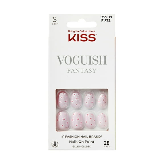 KISS Voguish Fantasy Press On Glue Nails , 'Luminary', Pink, Short Oval, 28 Count