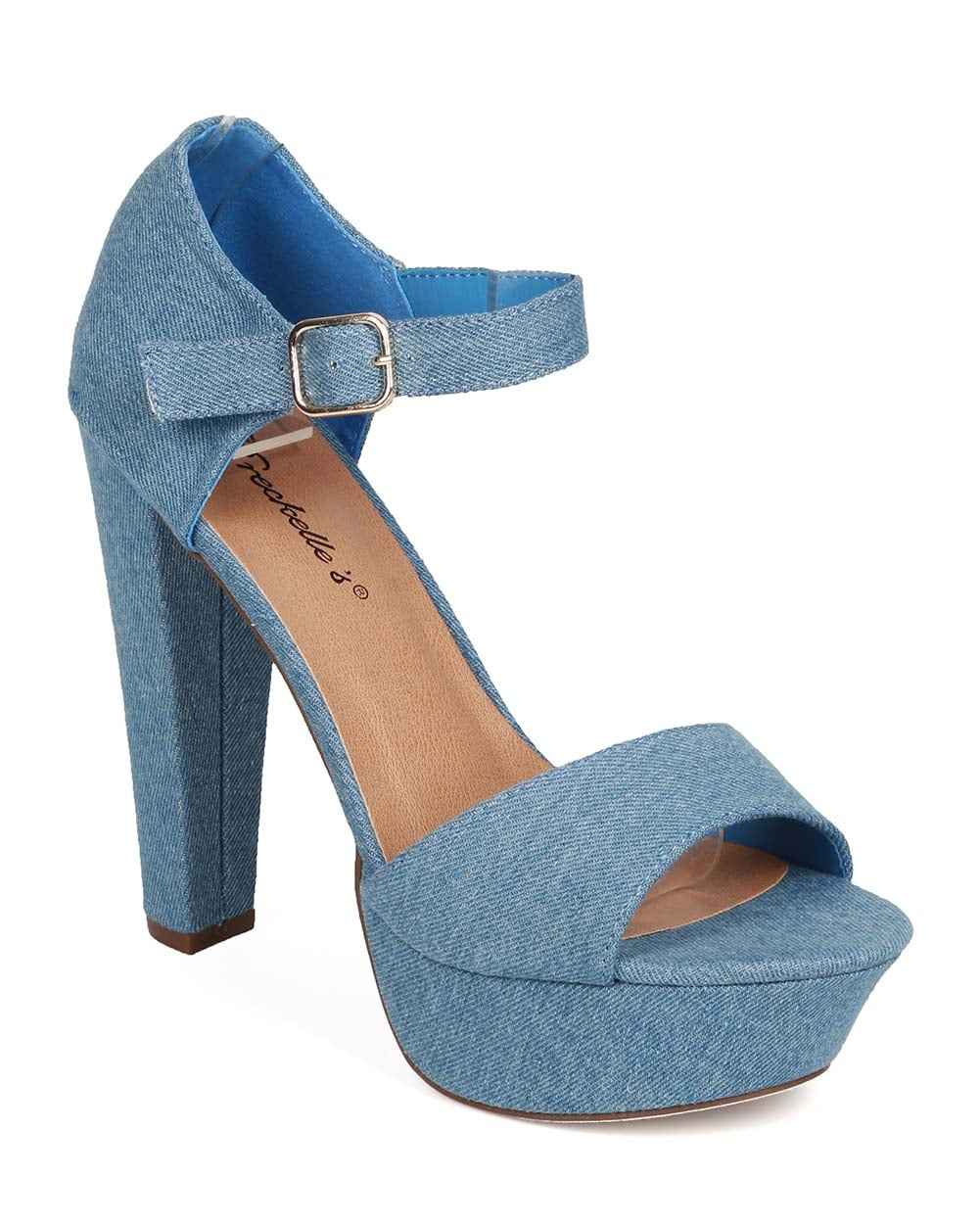 denim chunky heels