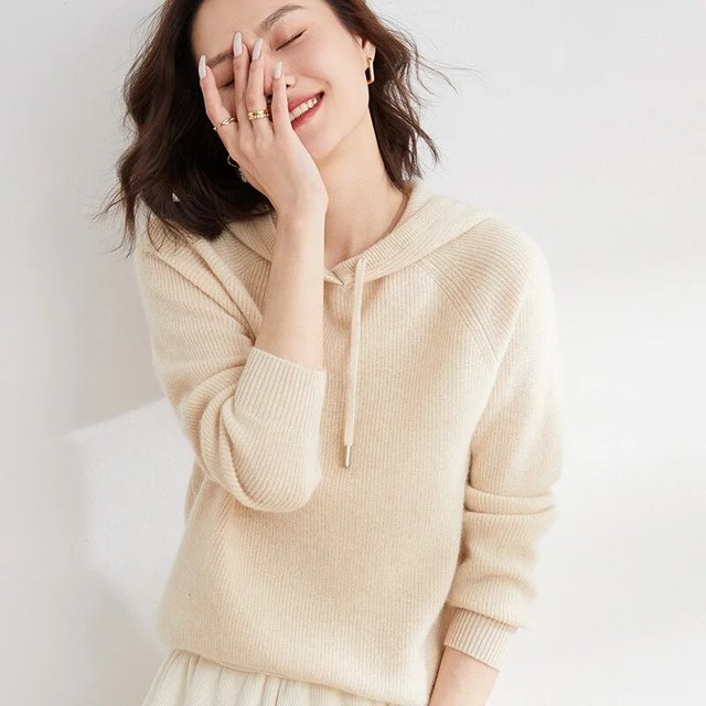 Pull à Capuche Automne et Hiver pour Femmes Manches Longues Mode Pull-Over Couleur Unie Décontracté Élégant