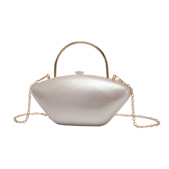 Bunblic Acrylic Evening Clutch Purse Chain Crossbody Bag for Party Prom New Year Banquet Shell White