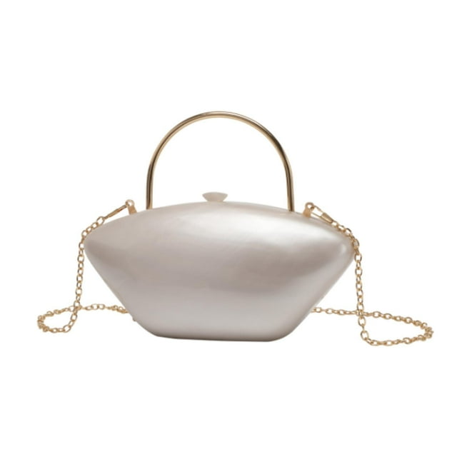Bolso de Mano Salvador de Noche con Cadena Concha Blanca
