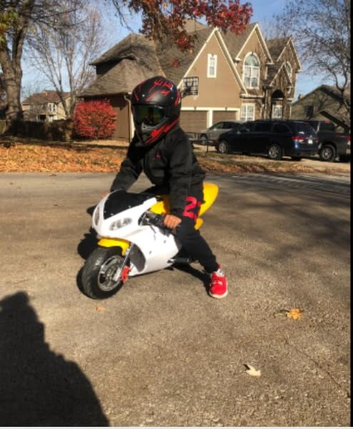 Seipouy 49cc 2-Stroke Pocket Rocket Motorcycle, Gas Pocket Motorbike with Front Rear Disc Brakes, Realistic Racing Max Speed 20MPH, Mini Bike Max Weight 170 LB, Dual Headlights, Kids Gift