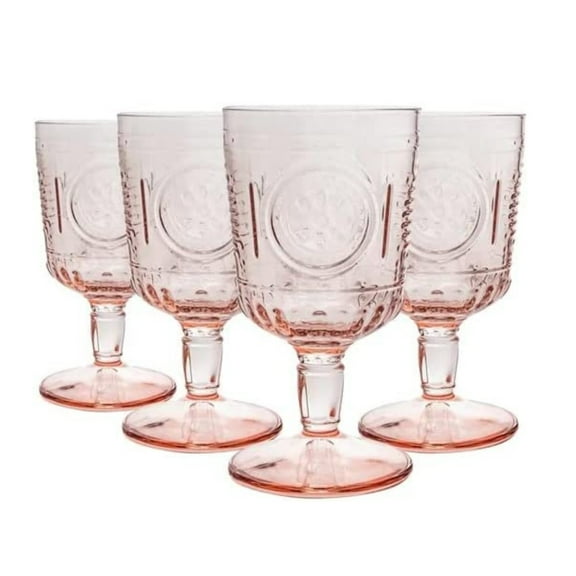 Bormioli Rocco Romantic Stemware Glass, Set of 4 - Cotton Candy Pink, Victorian-Inspired Embossed Design, Sprayed Pastel Color for Cocktails & Drinks - 10.75 Oz. Food-Safe, Made in Italy