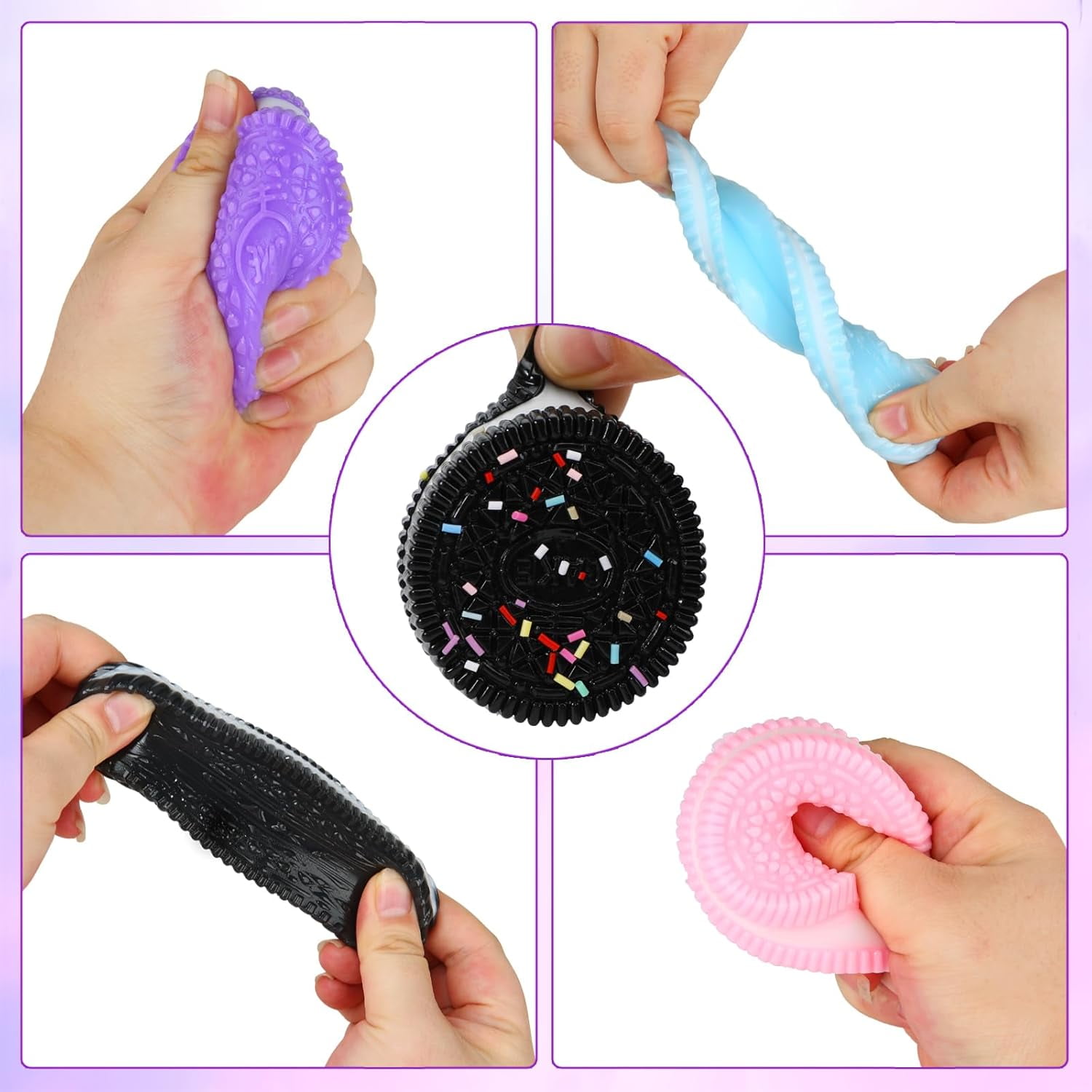 4-Pack Oreo Shaped Slow Rising Squishy Toys, Stress Relief Squeeze Fidget Toys , 4 Colors