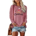 thumbnail image 2 of Odeerbi Christmas Shirts For Women Long Sleeve Tops Merry Christmas Solid Print Round Neck Round Neck Top Pink, 2 of 5