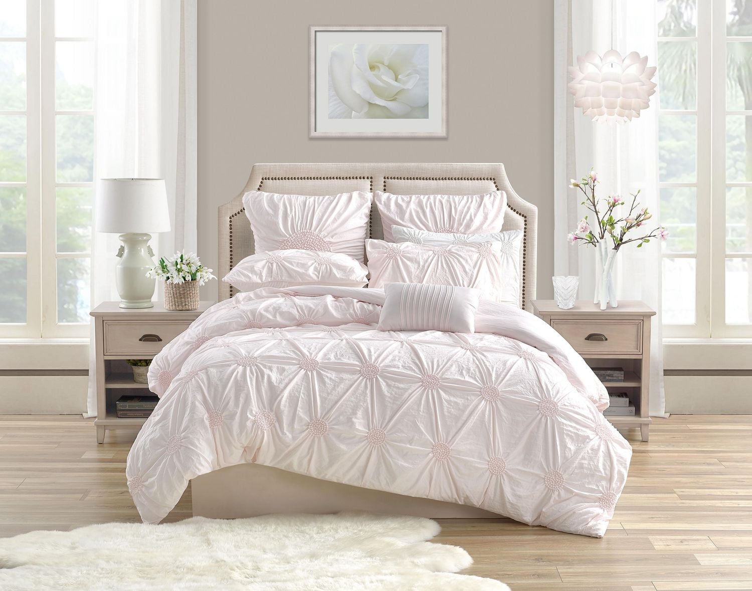 Luxury Floral Ruched High Quality Duvet Cover Set