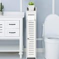 thumbnail image 2 of Armoire d'Angle de Rangement pour Papier Hygiénique, Support Compact pour Papier de Toilette avec Porte et Étagères, Armoire Étroite Autoportante pour Salle de Bain pour Porte-Papier, Conception à Couvercle Rabattable (Blanc), 2 of 8