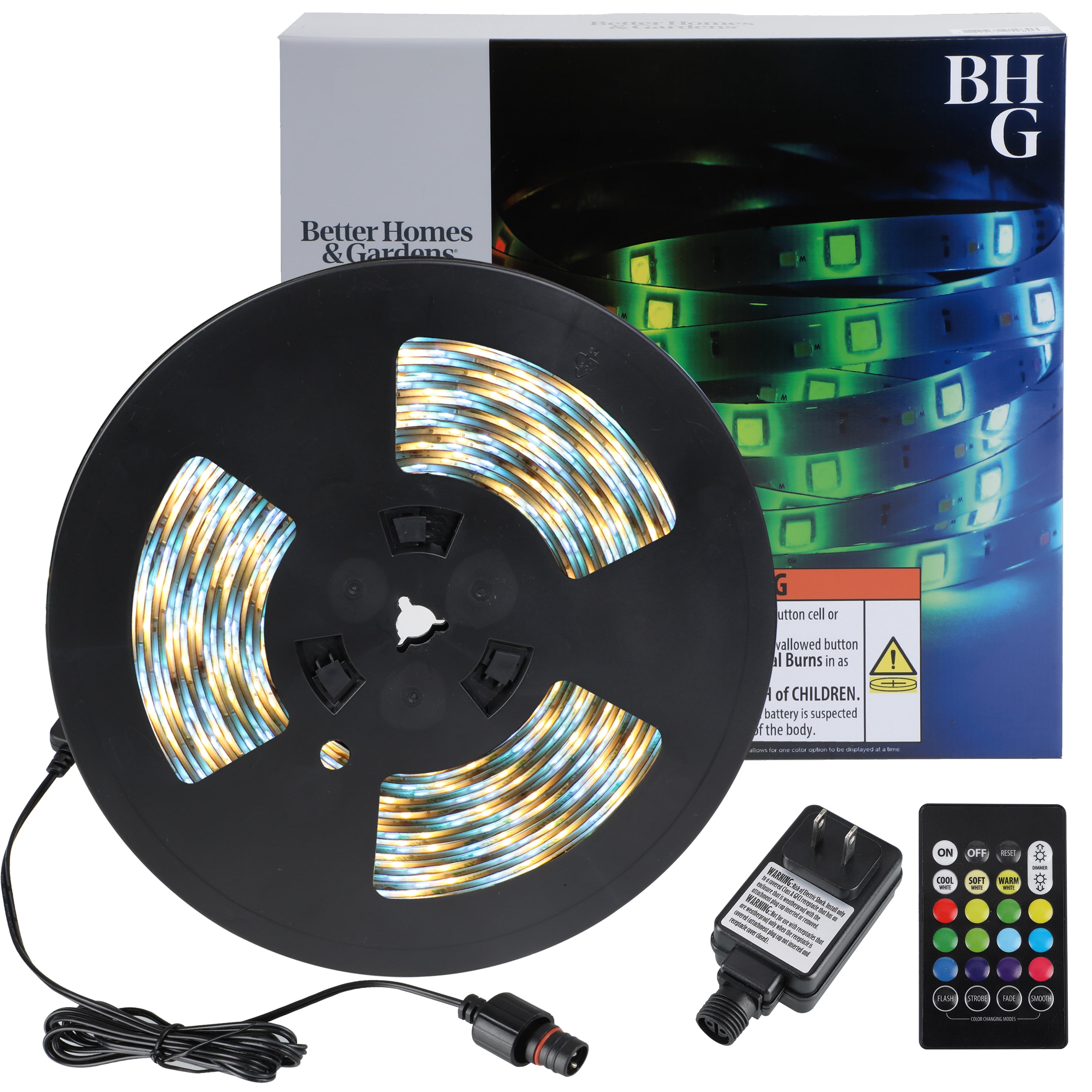 Better Homes & Gardens 50ft Color-Changing LED Tape Light, Remote, Indoor/Outdoor, 1 Count
