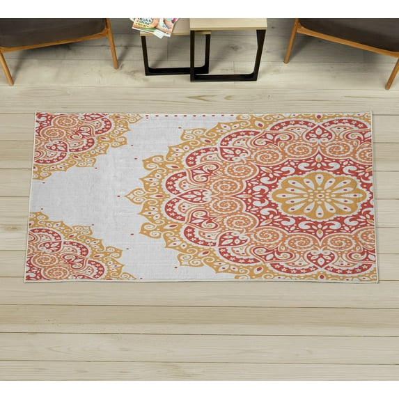 Oriental Decorative Rug, Soft Colored Mandala South Culture Inspired Floral Image, Quality Carpet for Bedroom Dorm and Living Room, 6 Sizes, Pale Rust, by Ambesonne