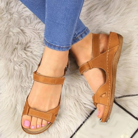 

Yfmall Women Fashion Low Wedge Heel Shoes Peep Toe Adjustable Double Strap Sandals