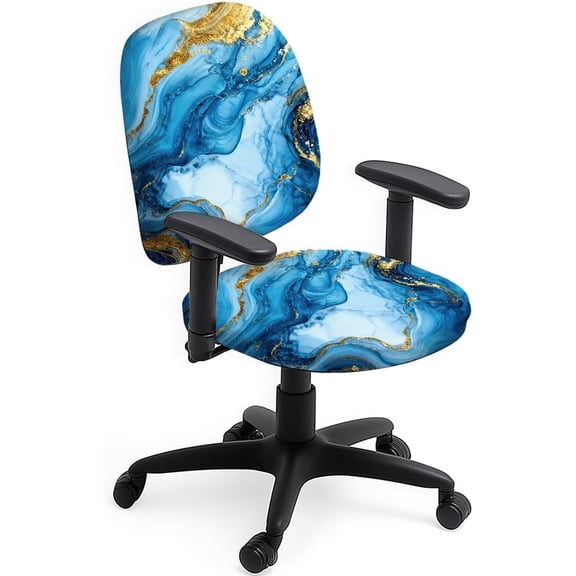 Polyester Office Chair Cover Set 2pcs Marble Texture Chair Covers Blue Marbling Stretchable Chairs Slipcover for Universal