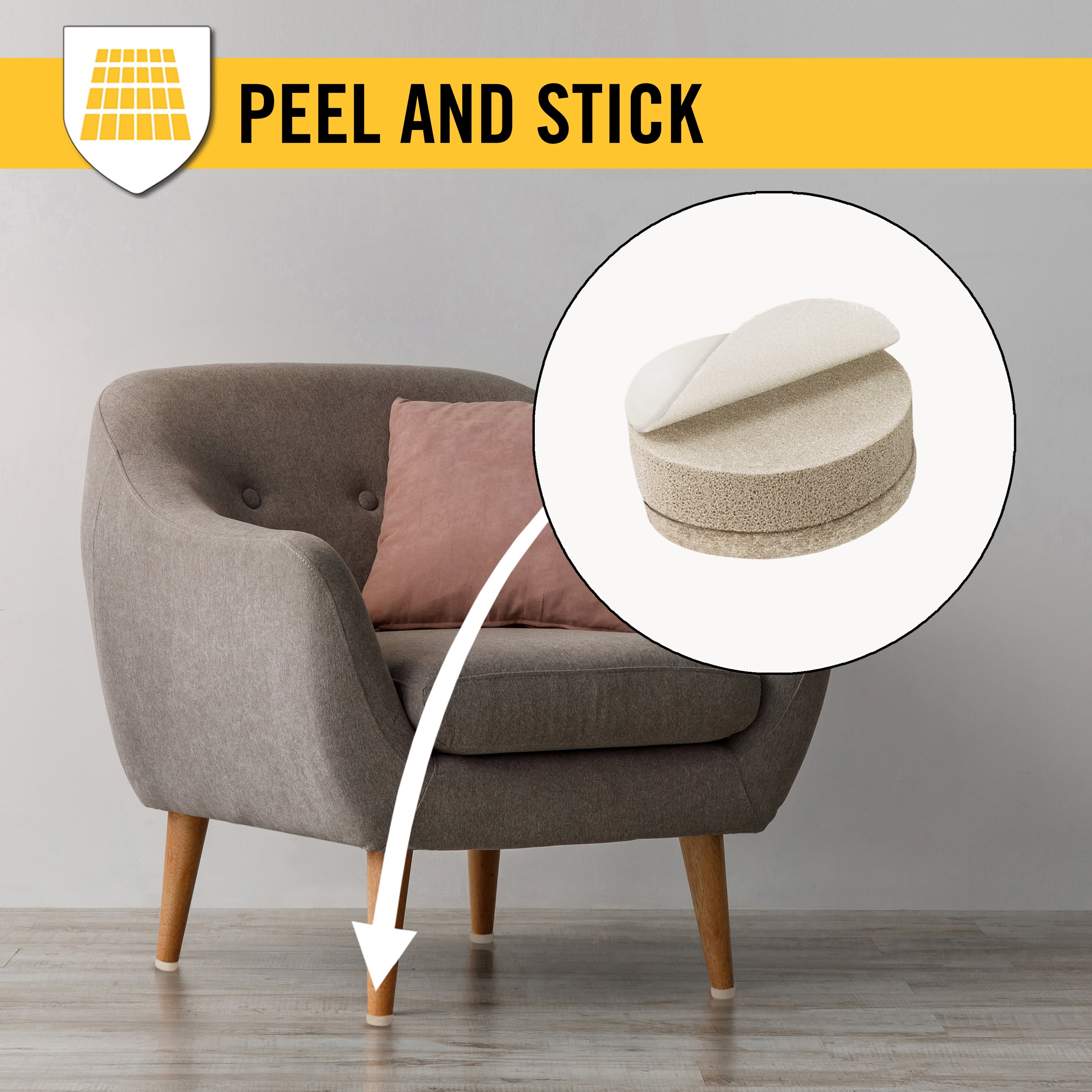 Super Sliders Self-Leveling Felt Furniture Pads, 1 in. Round, Beige, 8 Pack for Uneven Legs and Floor Protection