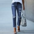 thumbnail image 5 of Women's Ripped Skinny Jeans - Solid Color Denim Pants with Distressed Holes, Stretchy and Versatile for Daily Wear, 5 of 8