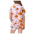 thumbnail image 5 of Halloween Pajamas Kids Size 11-12 Years Nightwear Full Print Short Sleeve Top with Elastic Shorts Soft Pjs for Girls Light Pink, 5 of 6