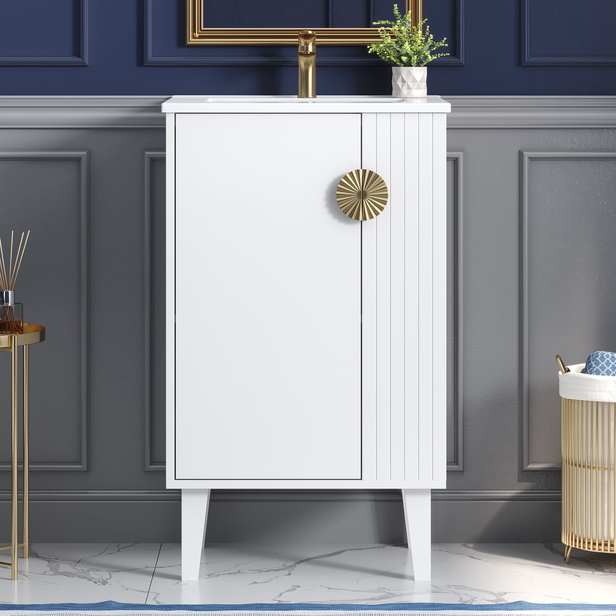 Harper & Bright Designs 20" Small Bathroom Vanity with Sink, Freestanding Storage Cabinet, French Style Bathroom Floor Cabinet, White