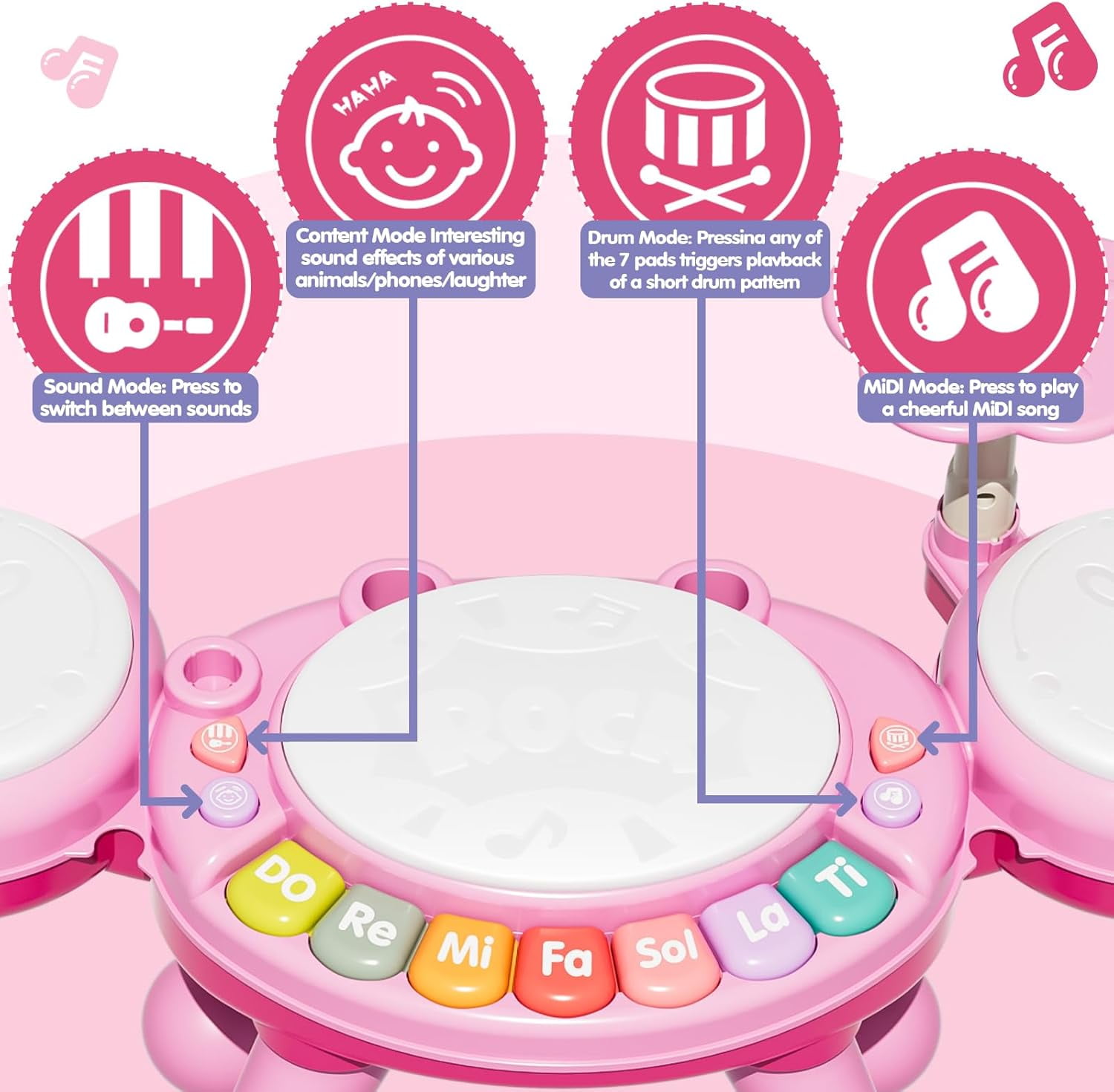 LINXUXIE Crab Drum Instruments Set, Kids Musical Toy with Microphone, Birthday Gifts for 1-3 3-5 5-8 Year Old