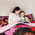 thumbnail image 4 of Castle Fairy Black Girl Chic Floral Twin Comforter Sets 2pcs,Graffiti Splash Bedding Set,Pink Black,Grey Reversible,1 Comforter and 1 Pillowcase, 4 of 6