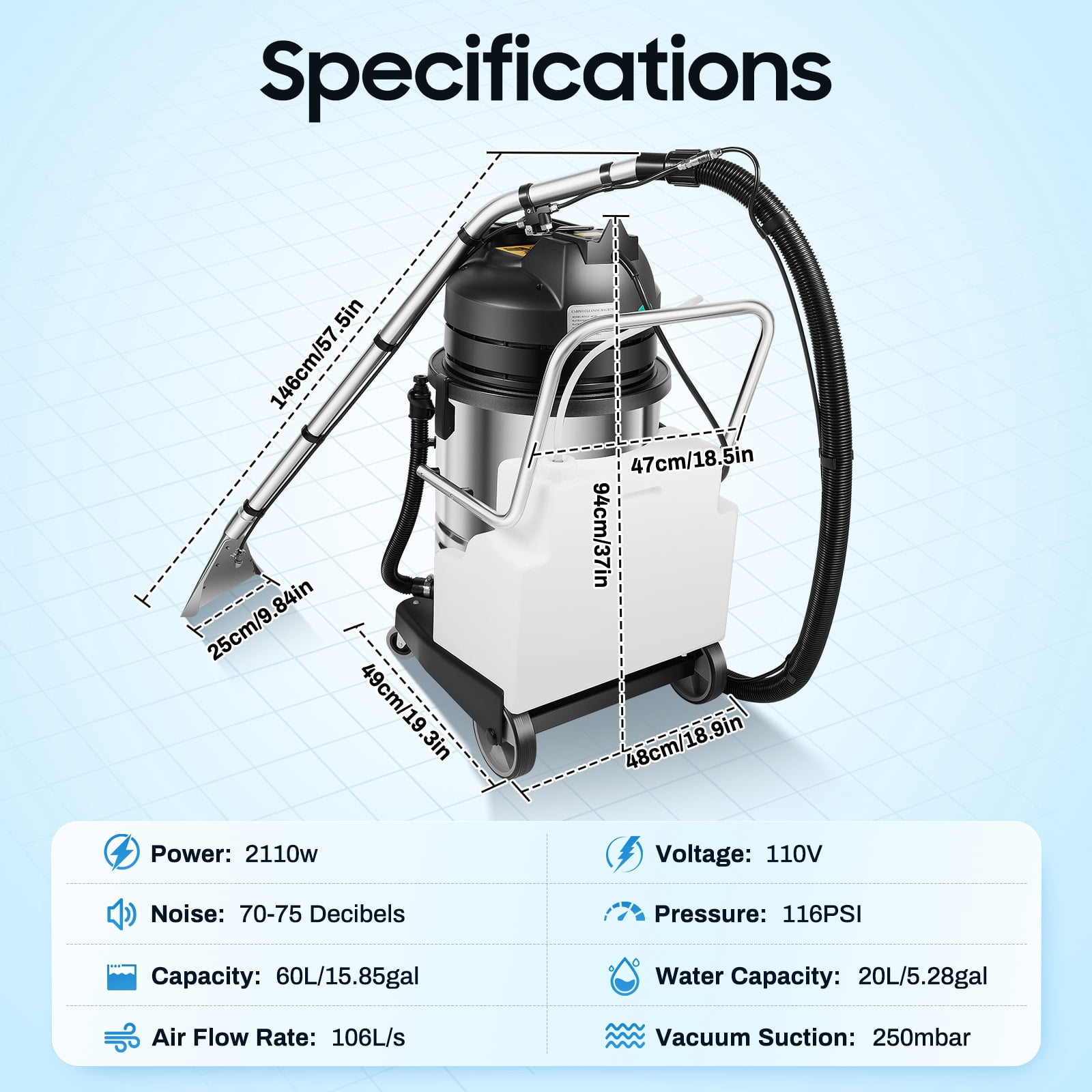 60L Carpet sofa Cleaner Extractor Machine 3in1 Car Detailing Cleaner Vacuum Extractor for hotels, offices