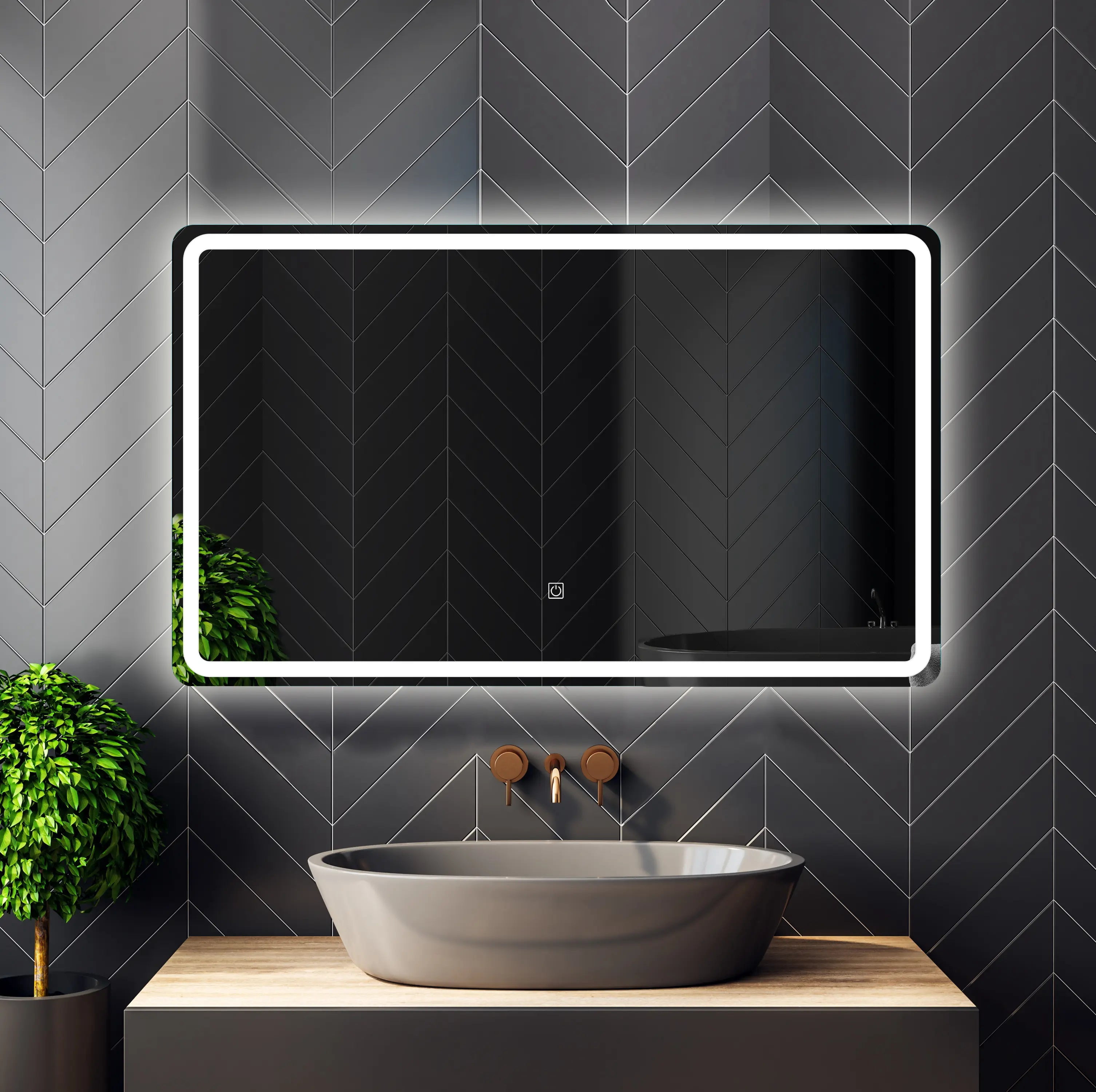 LED Lighted Wall Mounted Rectangle Frameless Bathroom Vanity Mirror ...